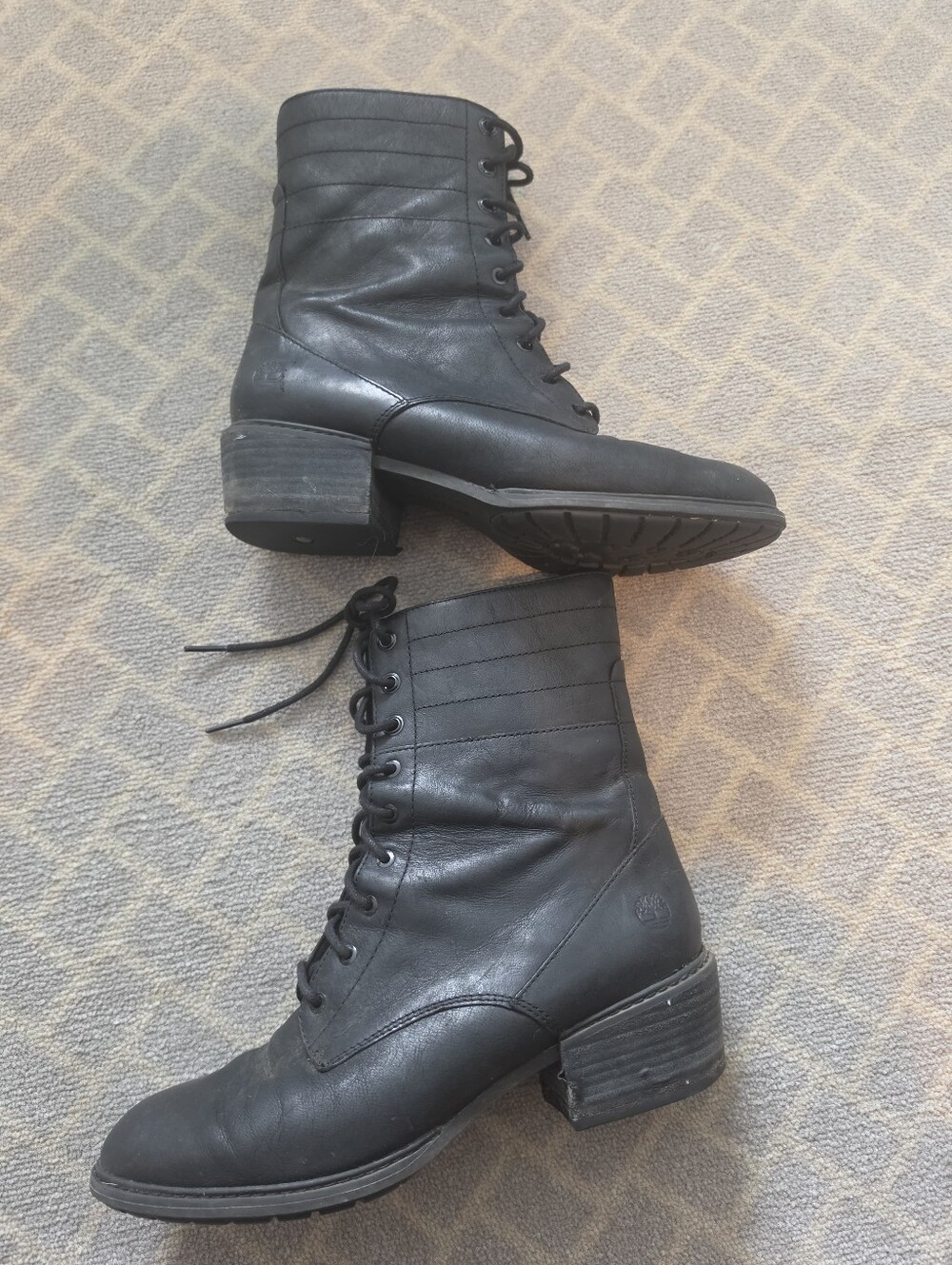Timberland Black Lace-Up Side-Zip Combat Boots